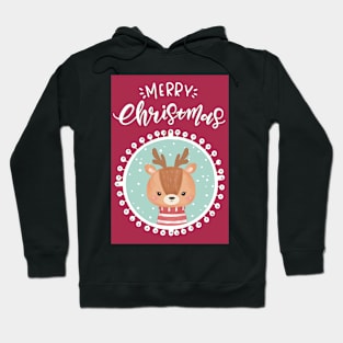 Merry Christmas, greetingcard with a cute little deer in the snow Hoodie